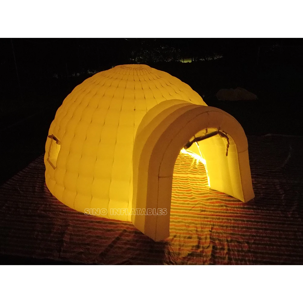 5m Dia movable white blow up inflatable igloo dome tent with LED light for night backyard parties from China inflatables factory