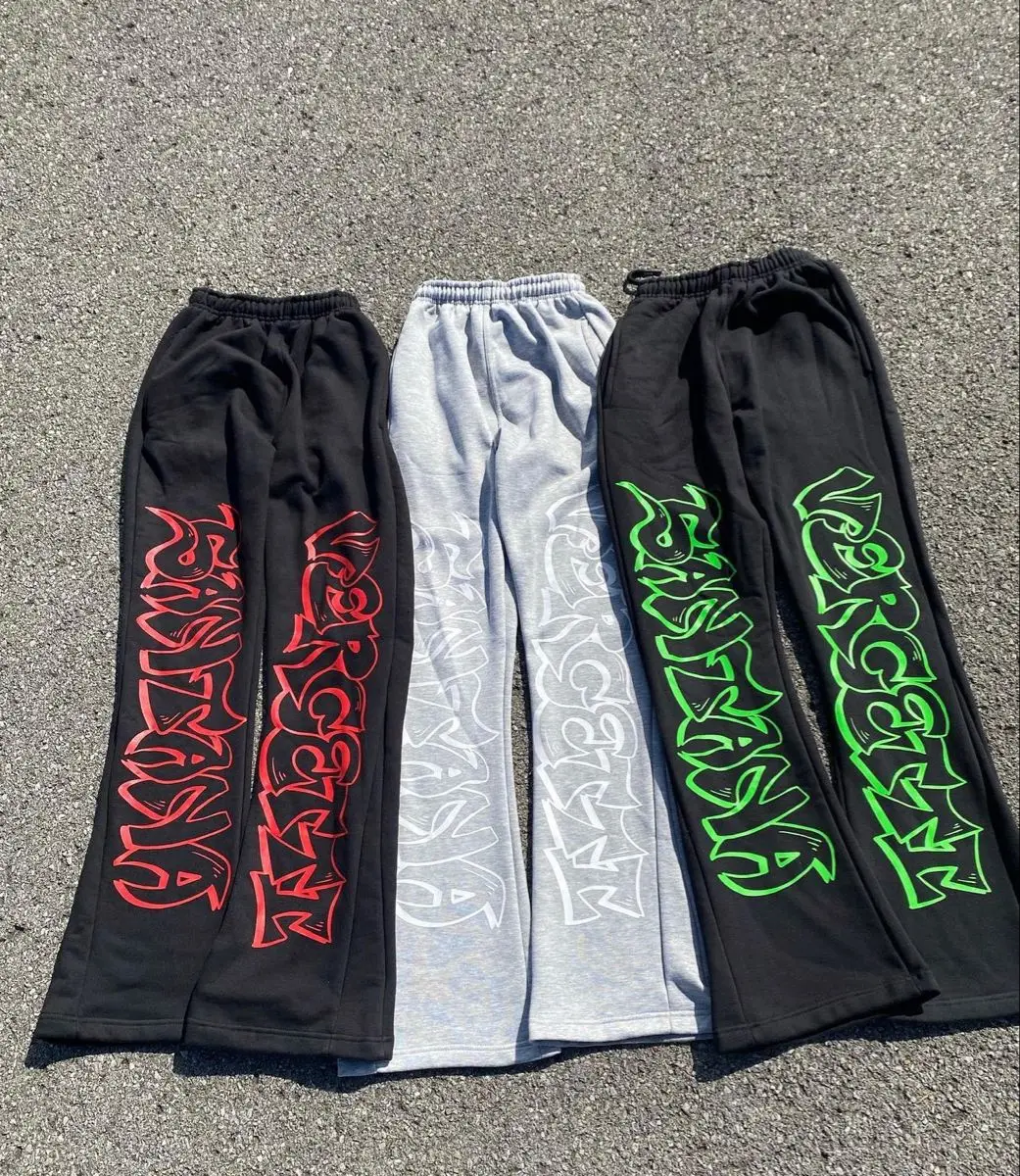 High Quality 100% Cotton French Terry Streetwear Casual Cargo Puff Print Joggers Sweatpants Custom Logo Trousers For Men