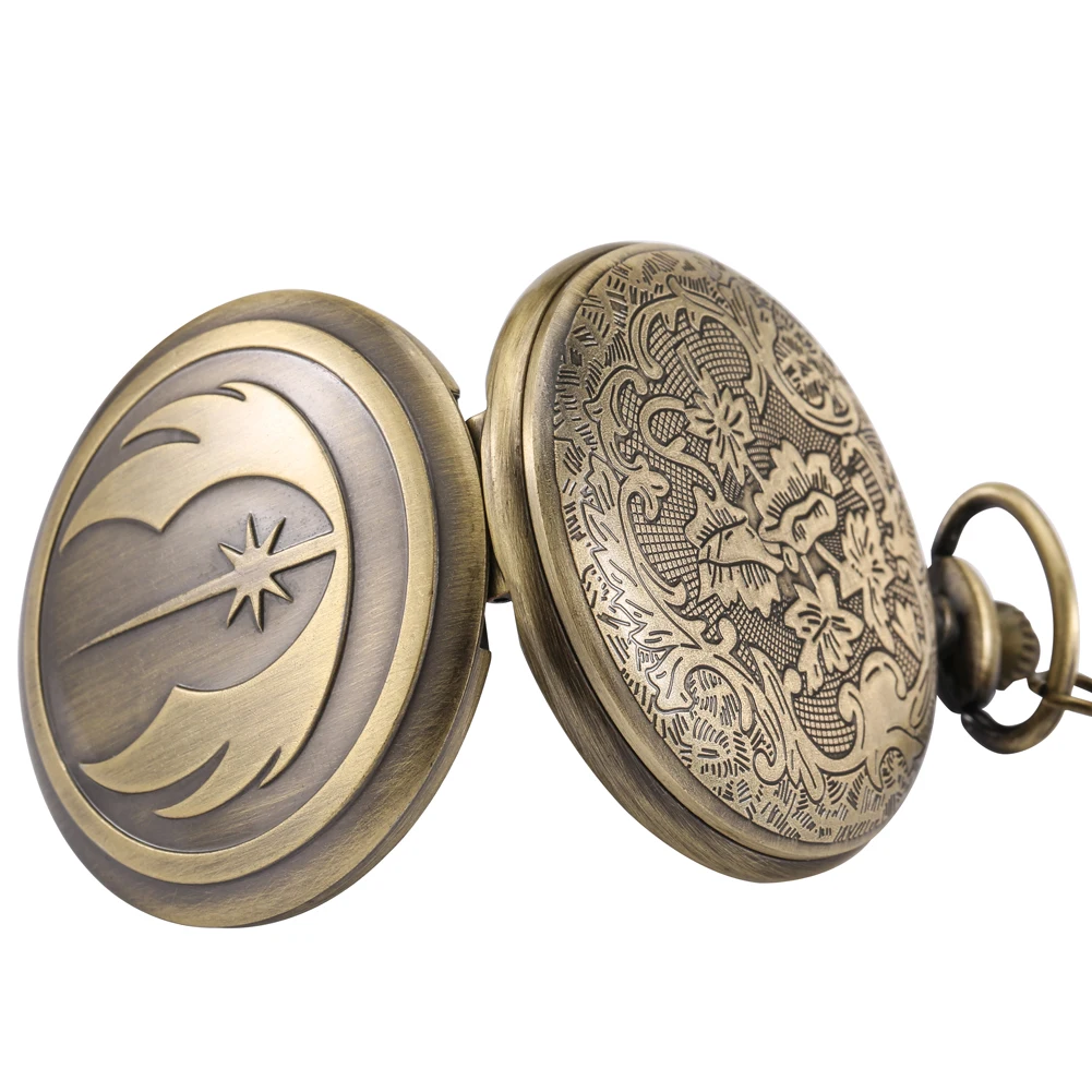 Vintage Chain Pendant Clock Bronze Relogio de bolso Jedi Order Theme Quartz Necklace Pocket Watch For Men Gift