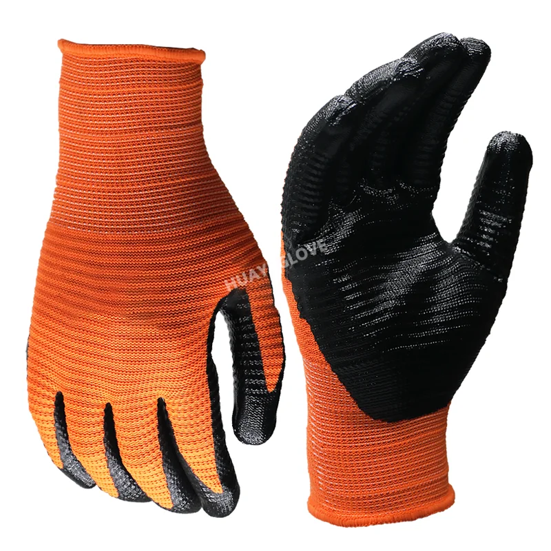 yellow Polyester Liner Liquid-resistance Gloves Anti Slip Zebra-print Nitrile Coated Work Gloves