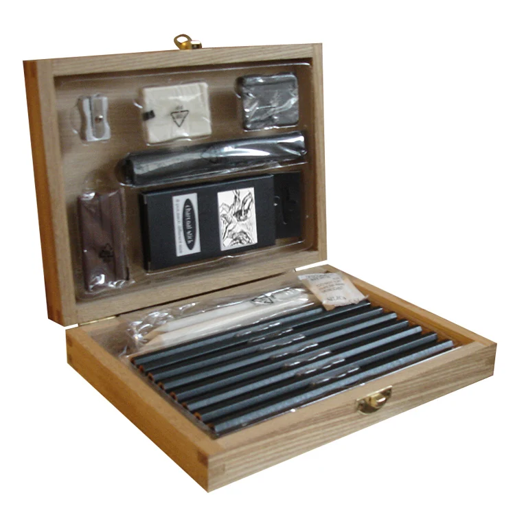 charcoal drawing set wooden box art pencil set charcoal pencil drawing set