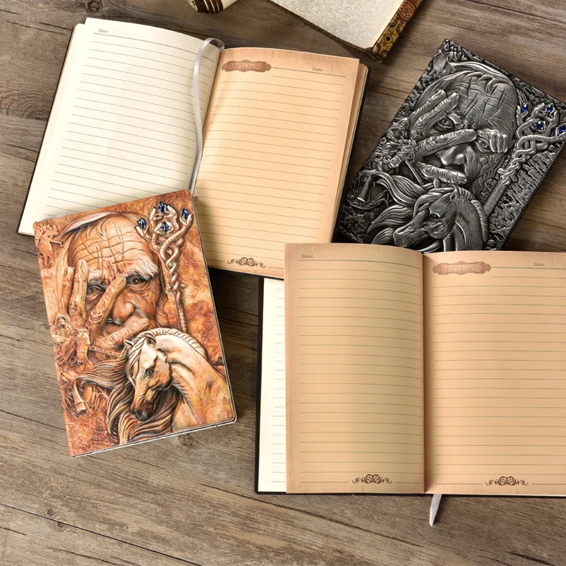 Wholesale Customizable Logo Notebook Old Man Horse Exquisite Retro Stereoscopic Planners Imitation Leather Cover Journal