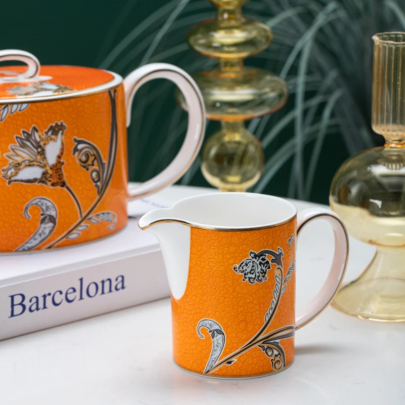 PITO Luxury Floral Decal Coffer Cup Rim Coffee Tea Cup Saucer Set Ceramic Bone China for Home Daily Life with Gold Party