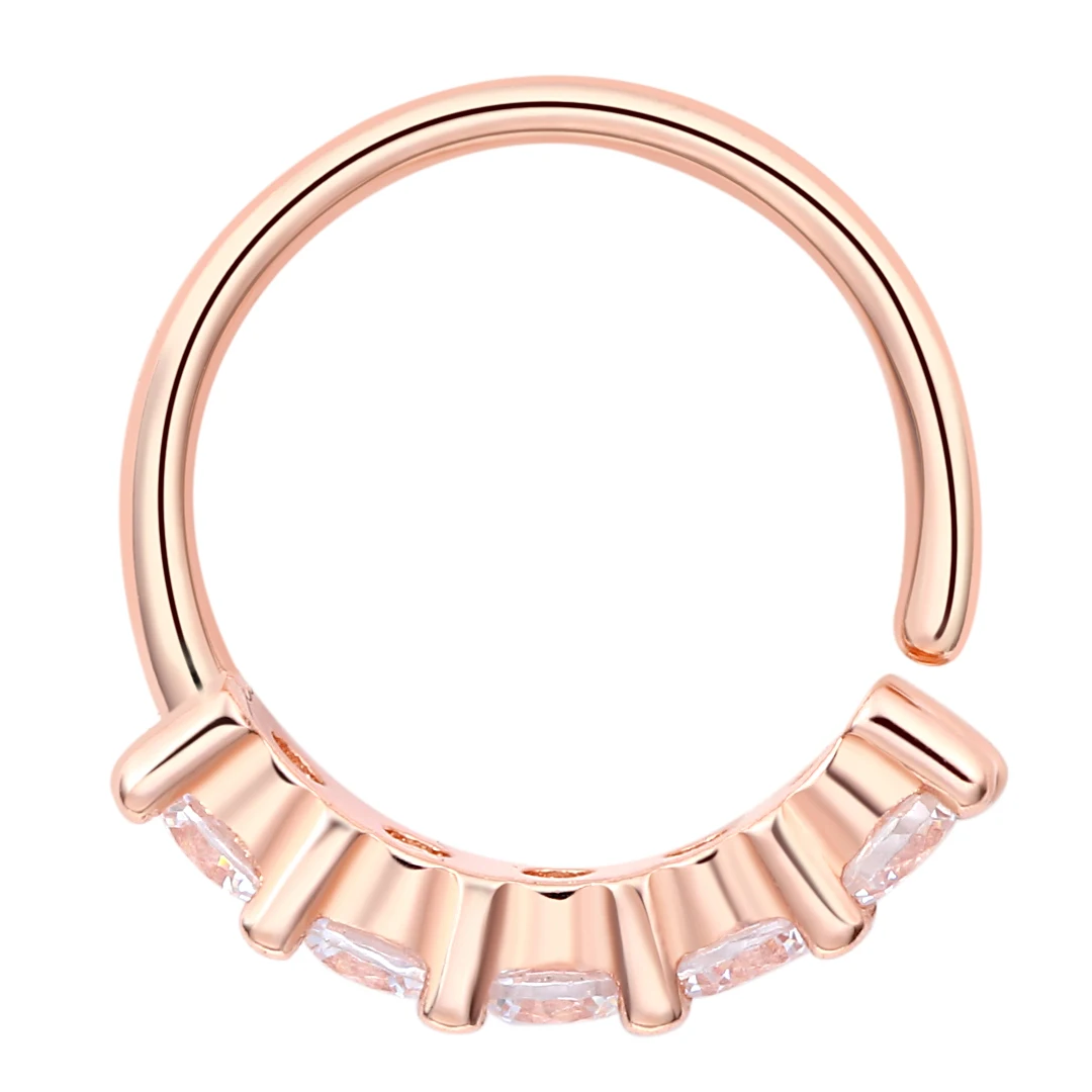 Eternal Metal 14K Solid Rose Gold 5-CZ Forward Facing Ear & Nose Hoop Ring Navel &Lip Piercing Seamless Ring Jewelry