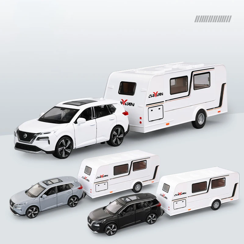 1:32 Nissan X-Trail Trailer RV Car Alloy Model cross country vehicle SUV accurate reduction simulated removable children gift