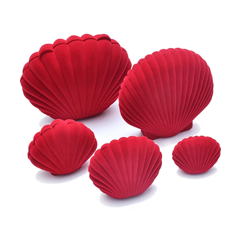 Shell Shape Jewelry Display Gift Box Lovely Velvet Wedding Engagement Ring Earrings Pendant Necklace Seashell Jewelry Box