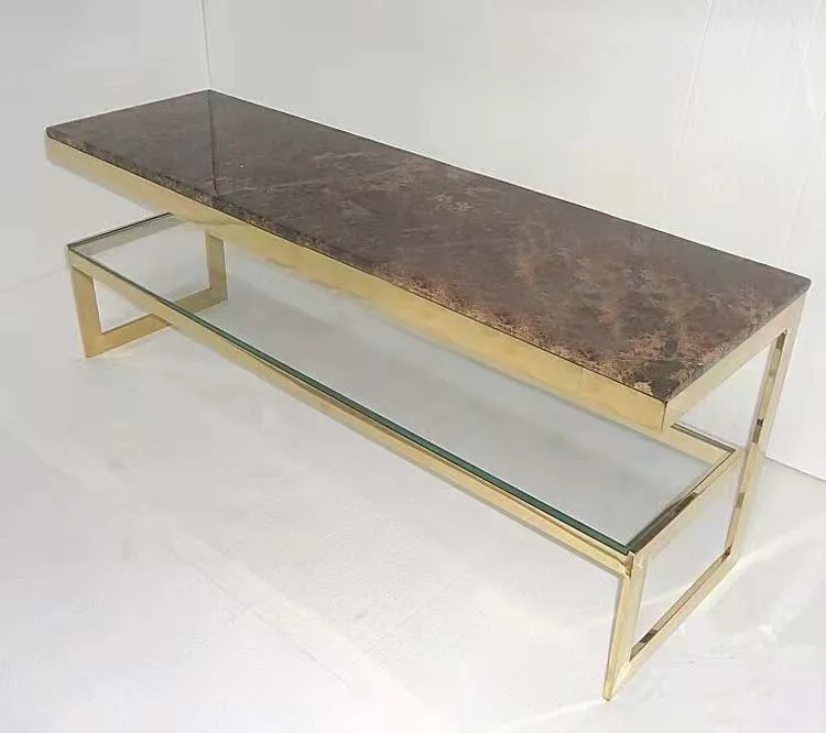 Modern Coffee Table 2022 News design Stainless Steel Metal Home Furniture Golden Rectangular Luxury Hot Sale Glass Centre Tables