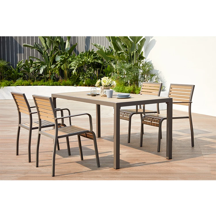 Plastic Wood Chair And Table Garden Furniture Italian Outdoor Balcony Restaurant Bistro Patio Dining Sets