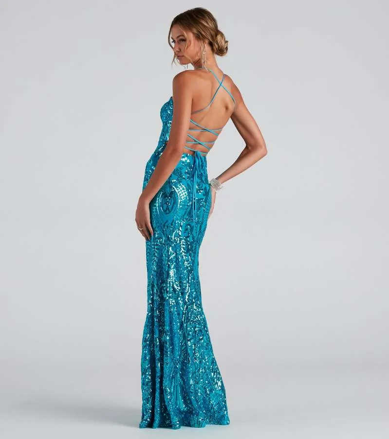 2024 New sexy one-line neckline sequined evening dress elegant split party dress