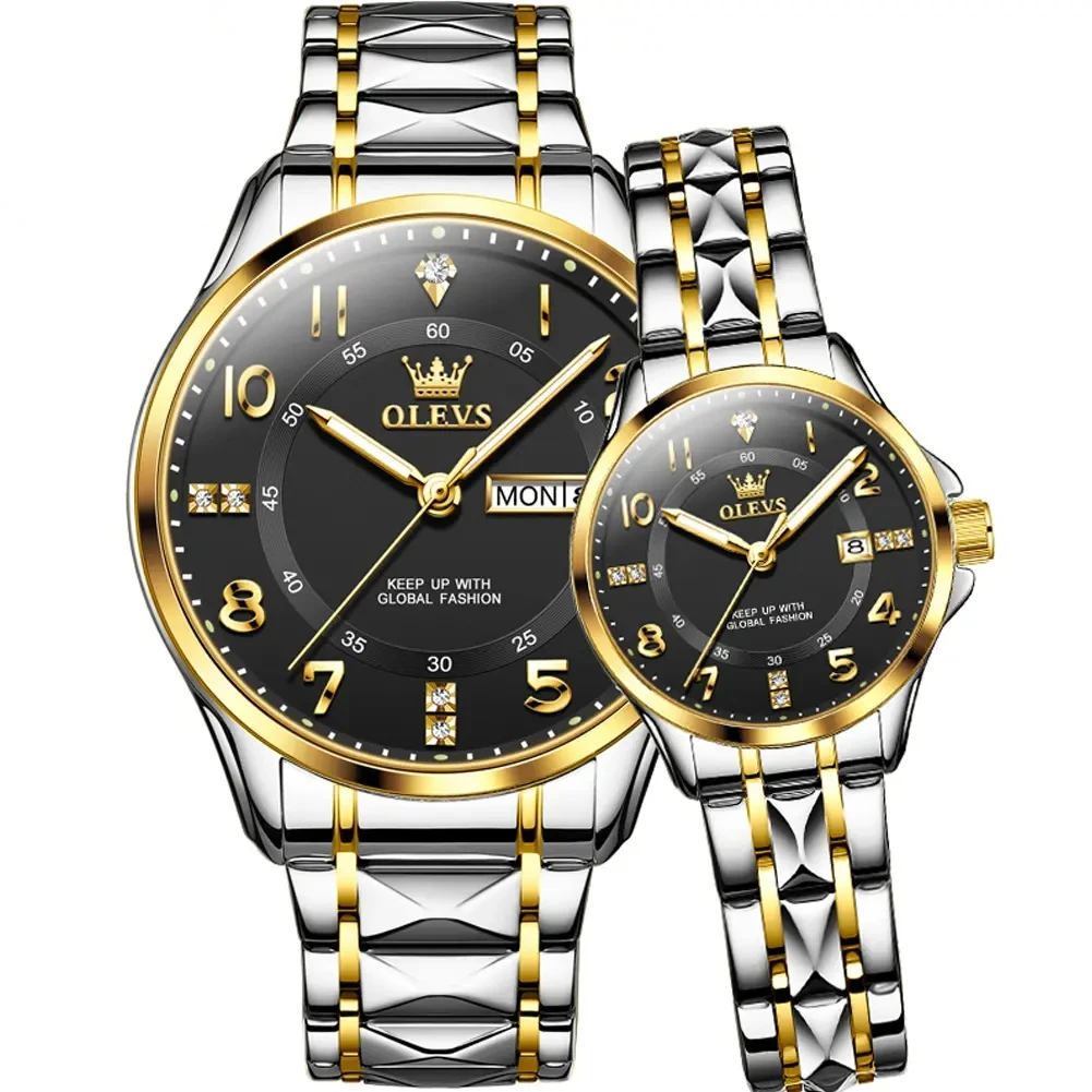 Cost effective 2910 Quartz Watch for Couples Stainless Steel Strap Couples Wristwatches Luminous Hands Auto Date Business Watch