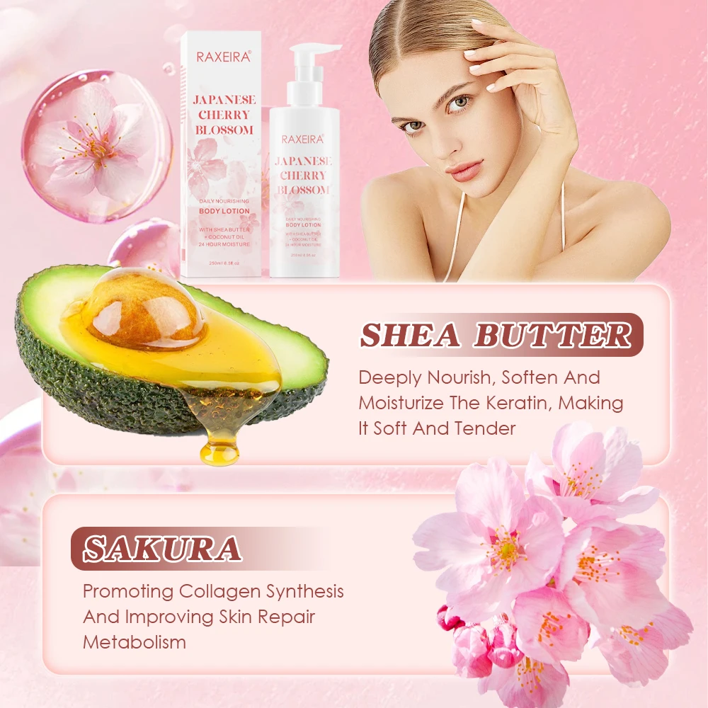 Japanese Cherry Blossom Body Cream Lotion Nourishing Coconut Kojic Acid Vitamin E Chemical Ingredients for Adults Babies