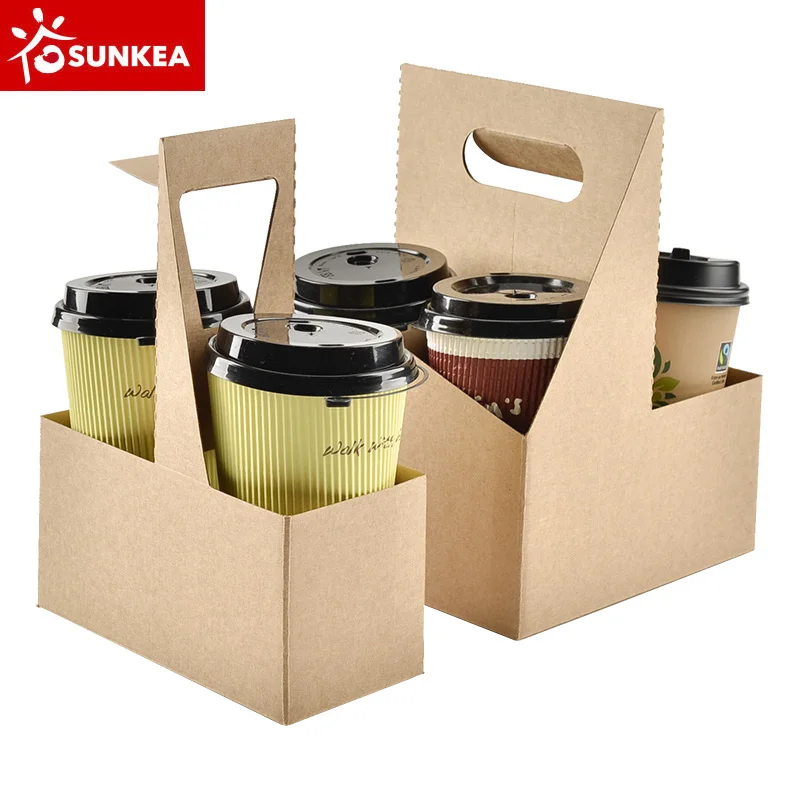With handle reusable cardboard coffee paper cup holder