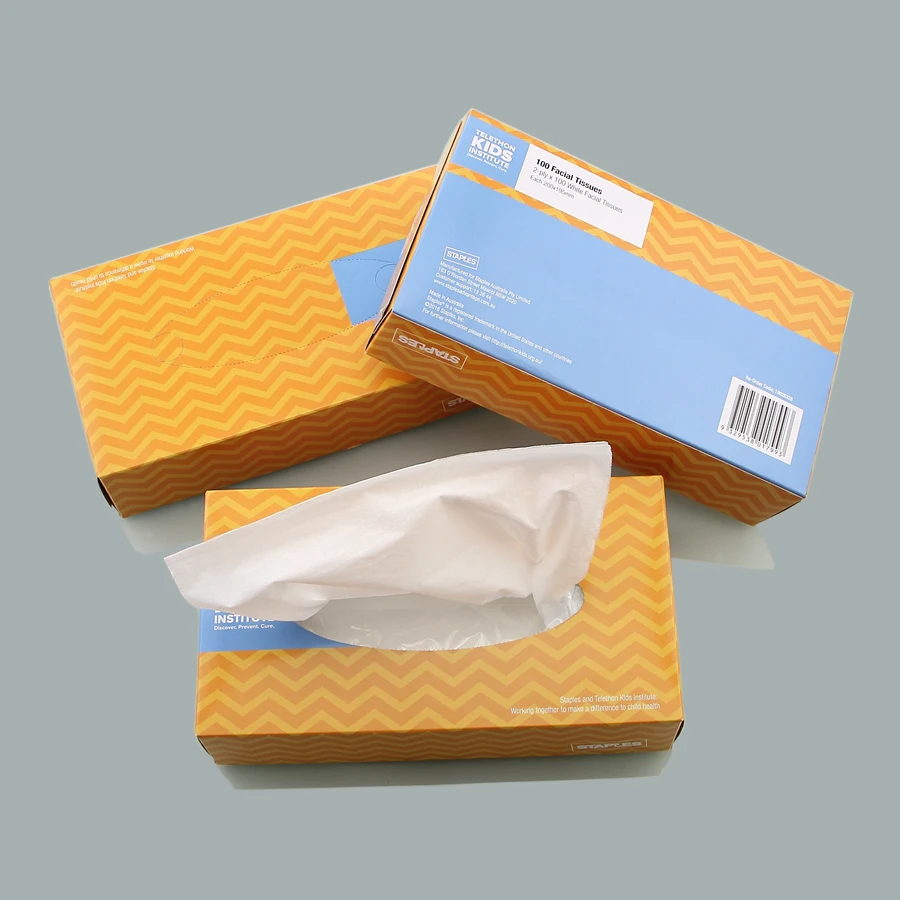 Flat box facial tissue Soft tissue box Bioderadable and Compostable facial tissue