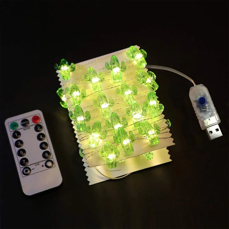 3M 20 LED Tropical Cactus Decorative String Lights USB with Remote Control Indoor Decoration Wall