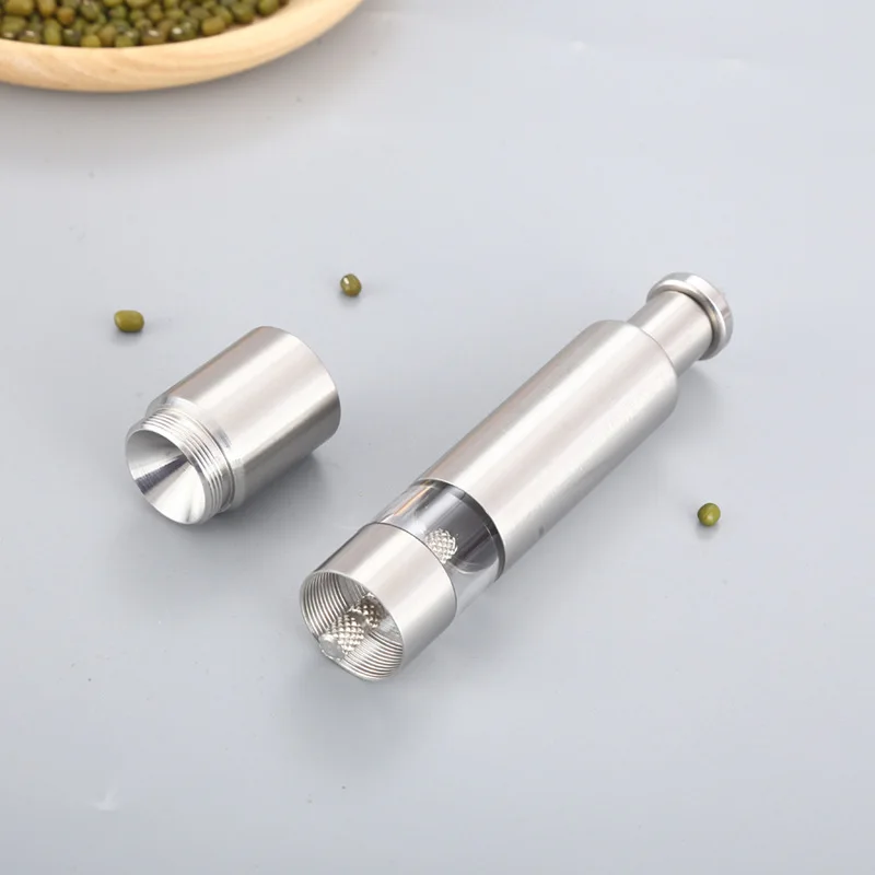 Mini Stainless-Steel One-Handed Thumb Push Button Spice Mill Salt And Pepper Grinder Set With Stand For BBQ