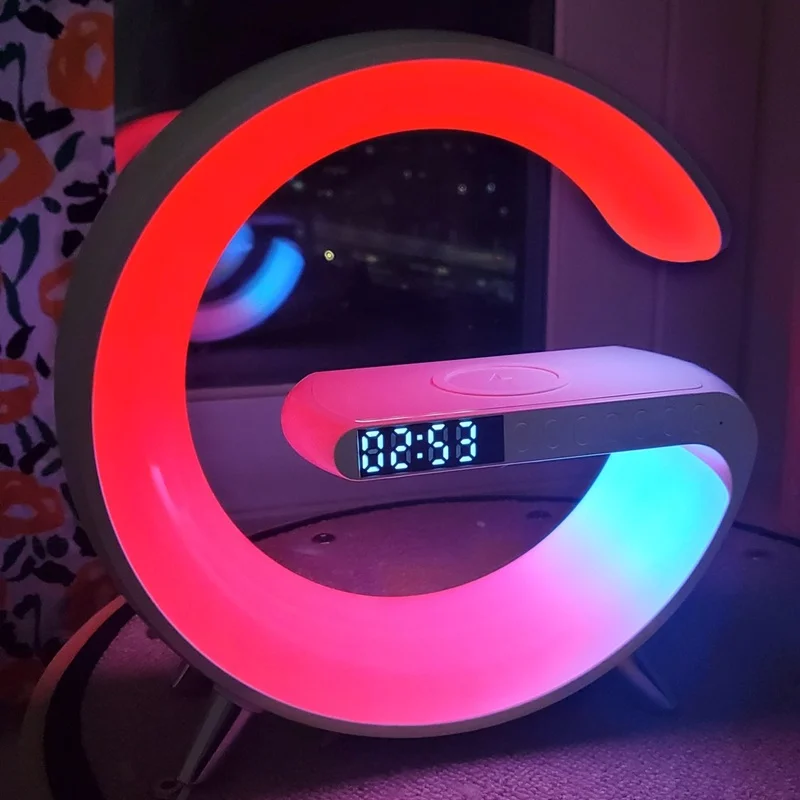 2023 RGB LED Light 4 in 1 wireless charger speaker 15 w with  night light with wireless charger and speaker Alarm Clock