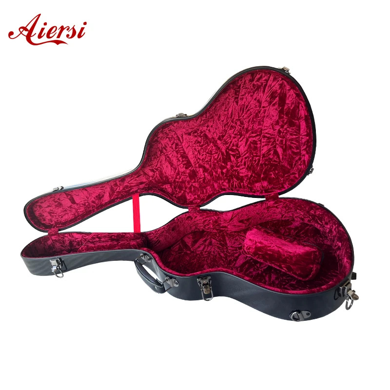 Aiersi High quality black Fiberglass guitar case with good price for classical and Acoustic guitar