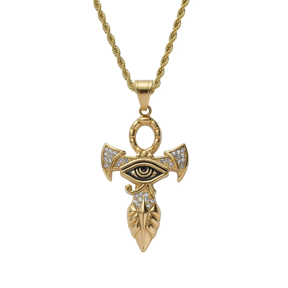 RTS Cross Egyptian Jewelry iced out zircon stainless steel Eye of Horus Necklace For Girls