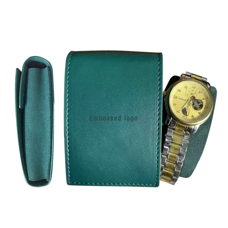Luxury Genuine Leather Green Roll Pouch Custom Logo With Insert Portable Travel Bag Pocket Case Leather Watch Pouch for Watch