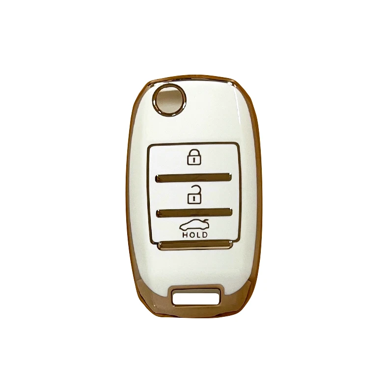 TPU Gold Edge Car Key Folding Cover 3/4 button Car Remote Key Fob Case Cover Suitable for Kia Flip Key Case