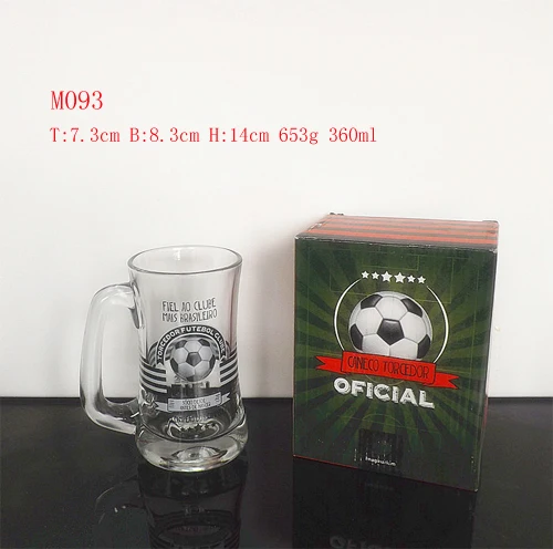 450ml selling Bar football Party Custom Good Quality Glass Cup Beer Mug Cup With Handle