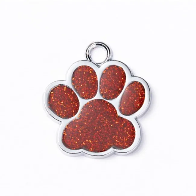 metal pet tag zinc alloy identity card flash powder footprint lettering dog tag paw keychain