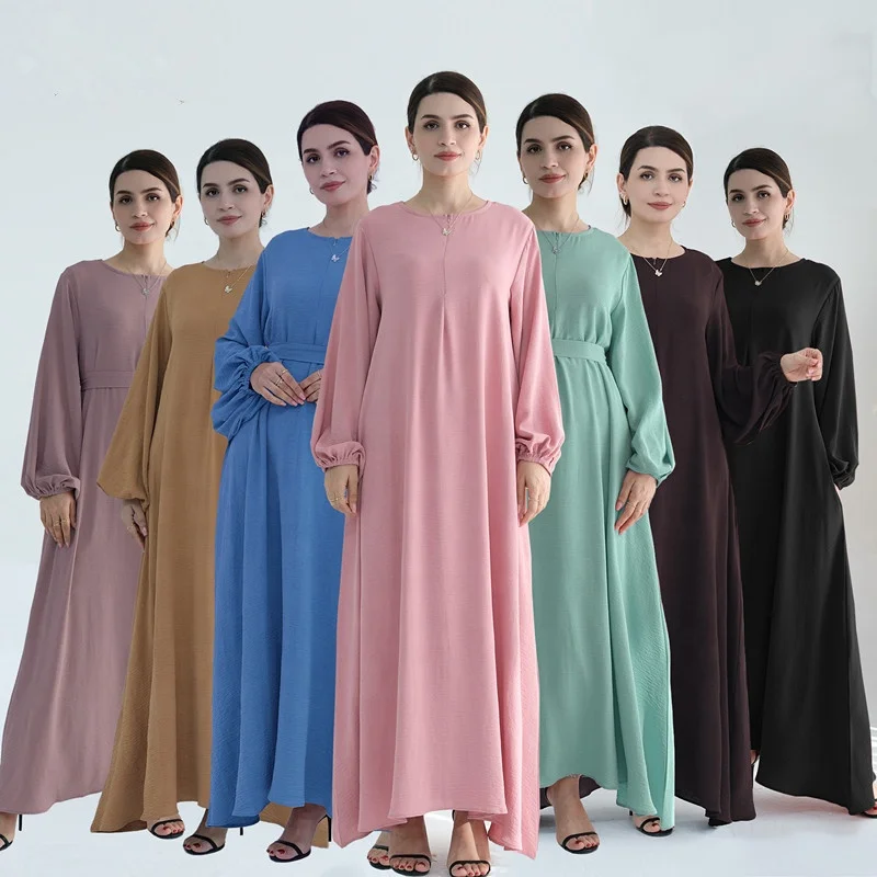 2024 New Modest Dress  Muslim Women Eid Ramadan Dubai Abaya Solid Color Elegant Female Casual Zip Long Robe Islamic Clothing