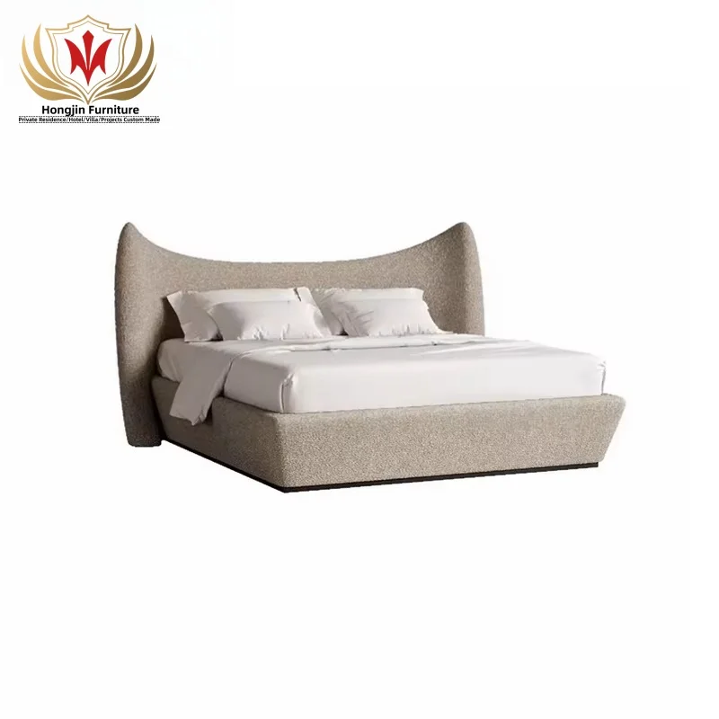 HJ HOM Modern unique design queen size beds home villa apartment fabric upholstered king size bed for bedroom