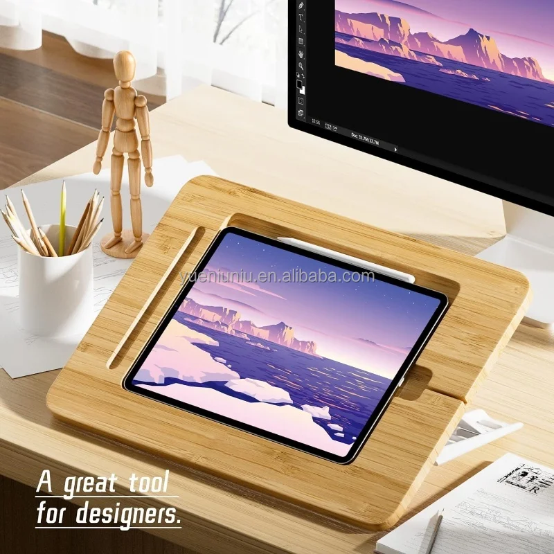 Multi-Angle Adjustable Wooden Holder Drawing Stand Tablet Stand Portable for Book Reading Stand
