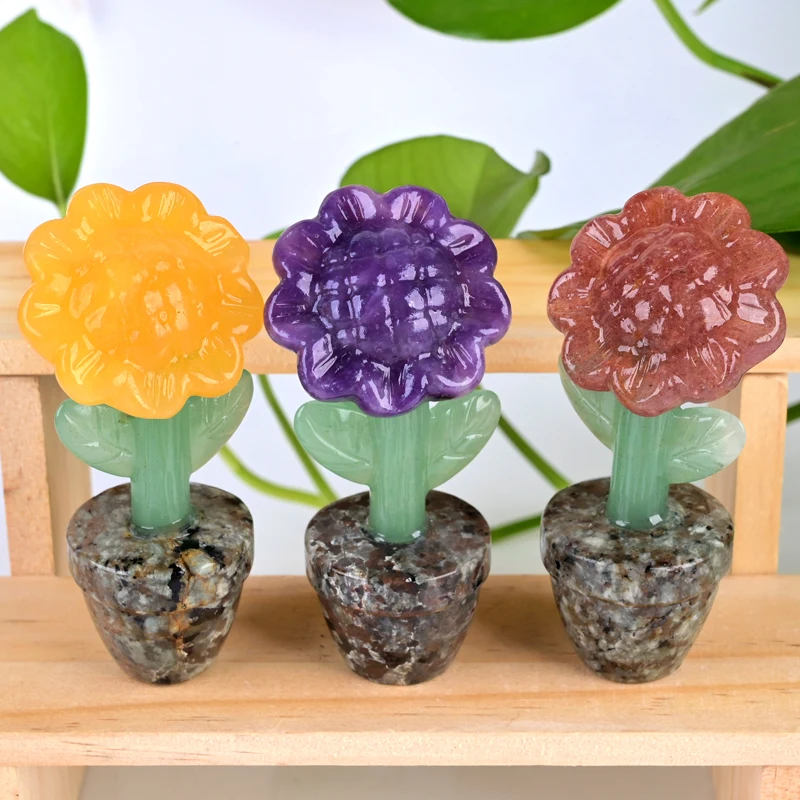 Wholesale crystal sunflower. Natural hand-carved rose quartz flower. For home decoration and as a gift