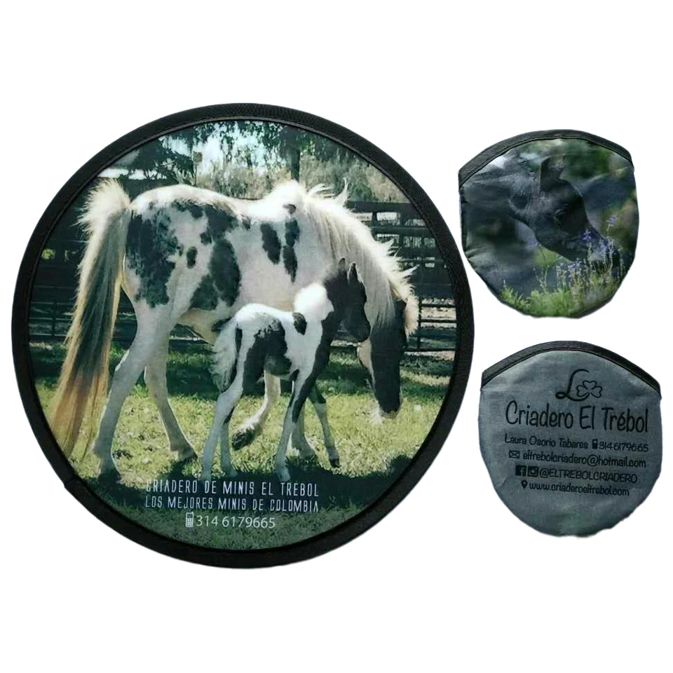 Customized Sublimation Decorative Fabric Foldable Nylon Round Hand Fan With Pouch