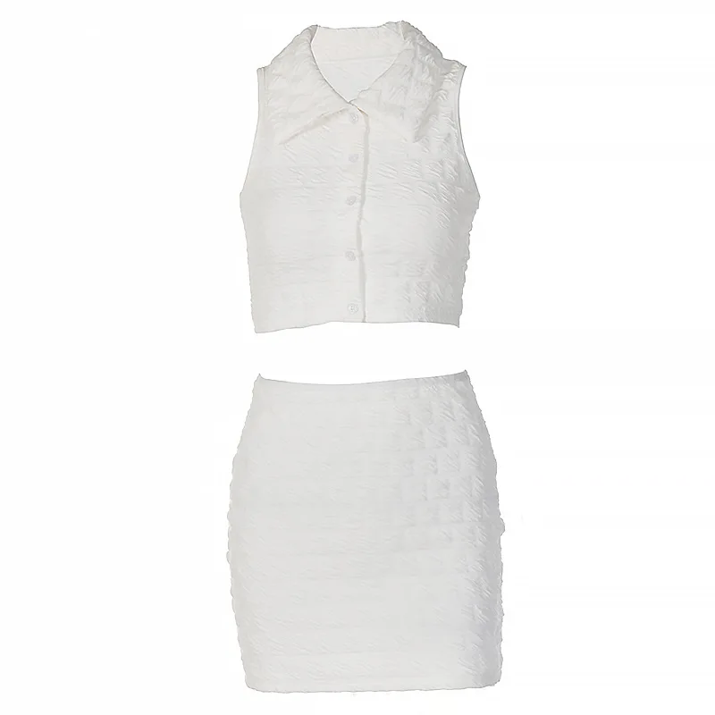 CA2407A 2022 Summer Popular Trending Women Clothes Sexy 2 pieces Tops And Mini Skirt 2 Pcs Set Clothing