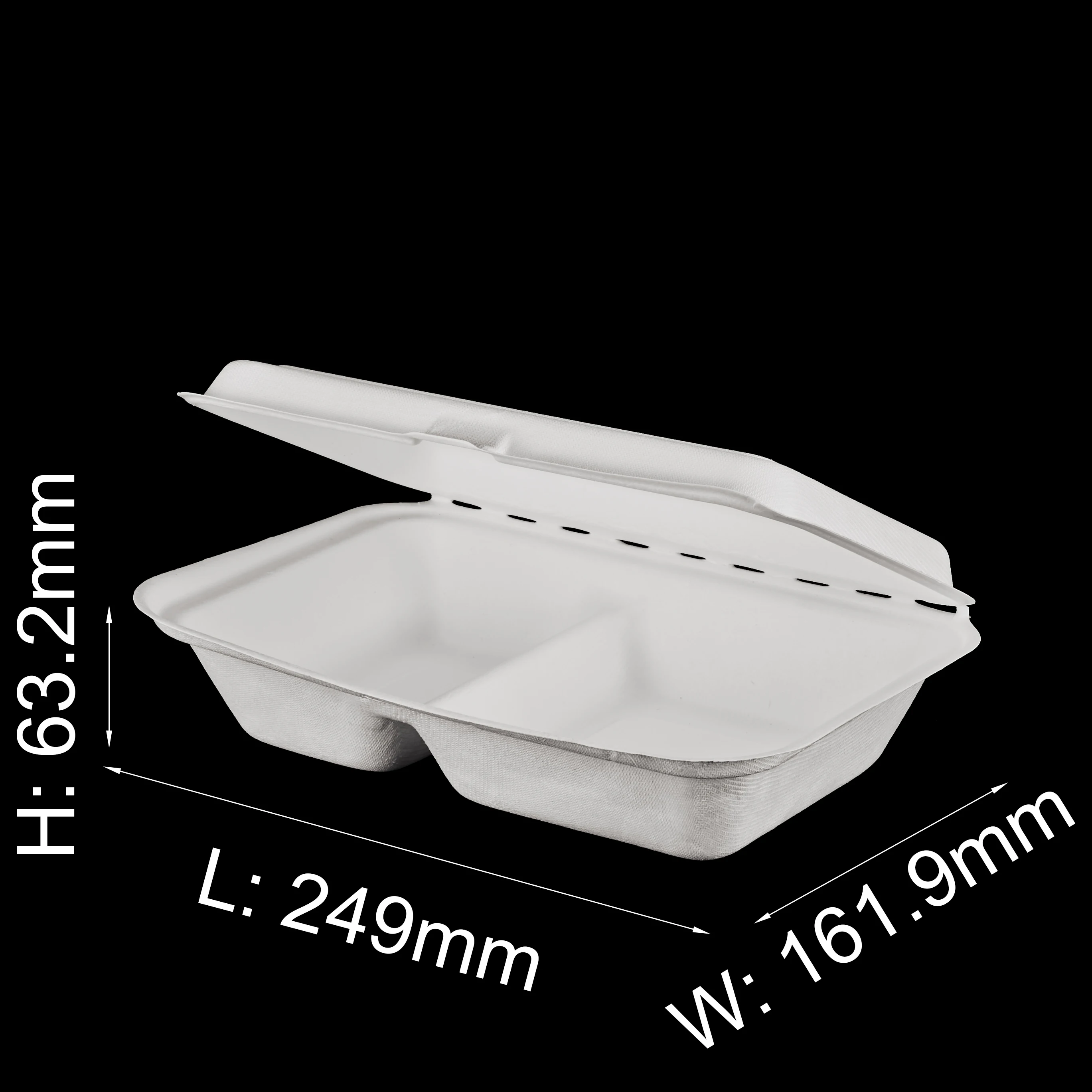 Eco-friendly Biodegradable Sugarcane Bagasse Pulp Molded Clamshell Lunch Boxes For Fast Food Take Away