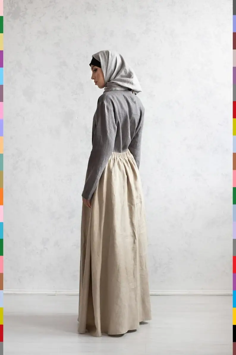 Women Hijab Skirt Flax Islamic Clothing Pure Linen Muslim Clothes