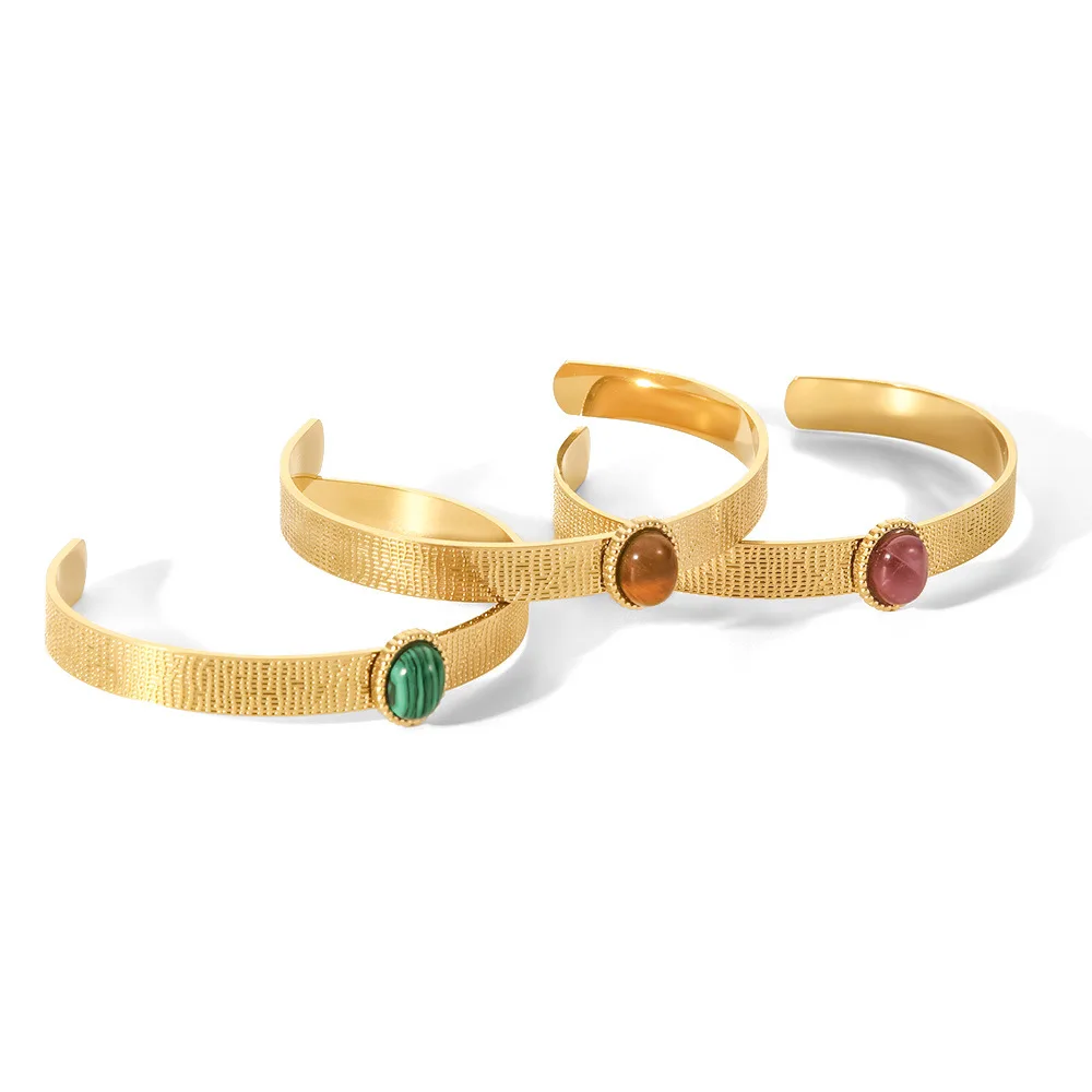 New stainless steel plated 18K gold bracelet tiger eye green malachite purple agate bracelet Fashion fine jewelry bracelet Women