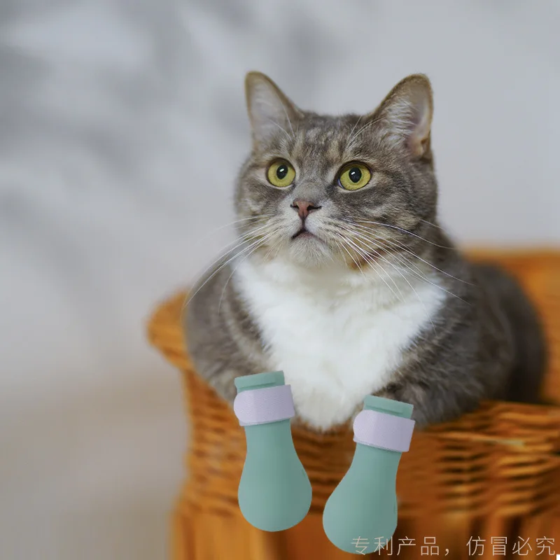 Adjustable Anti Scratch Cat Booties Cat Silicone Foot Covers Cat Paw Protector Boots