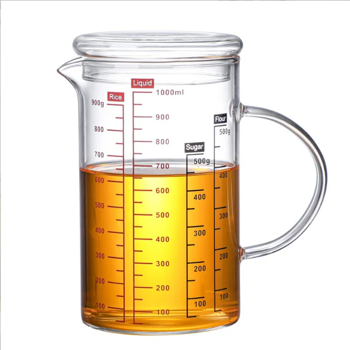 500/1000ML High Borosilicate Heat Resistant Glass Measuring Cup, Kitchen Measuring Cups with lid