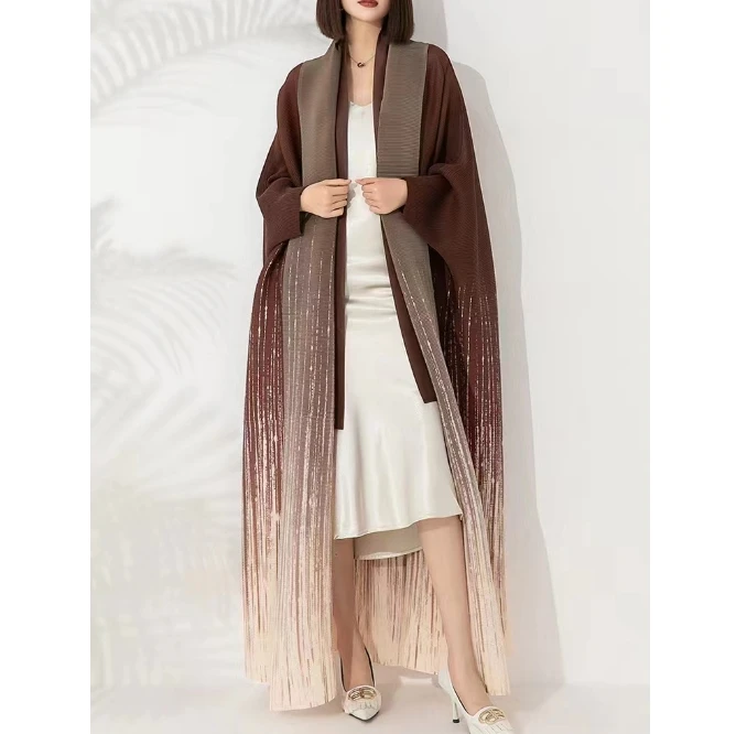 2024 богемное высокое качество Miyake Abaya Dubai мусульманское платье со складками женское с принтом индейки Большие размеры Свободное длинное кардиган халат