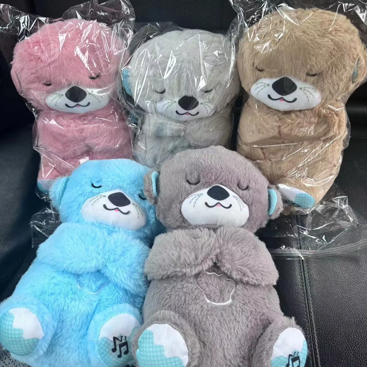 Wholesale children companion gift breathing glowing plush bears toys baby soothing sleeping cat plush breathing otters dolls toy