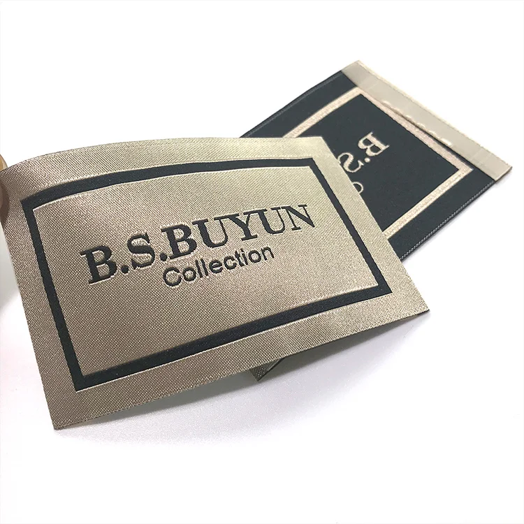 
High Density Custom Luxury Necktag Premium Glossy Shiny Thread Neck Tag Woven Label For Coats 