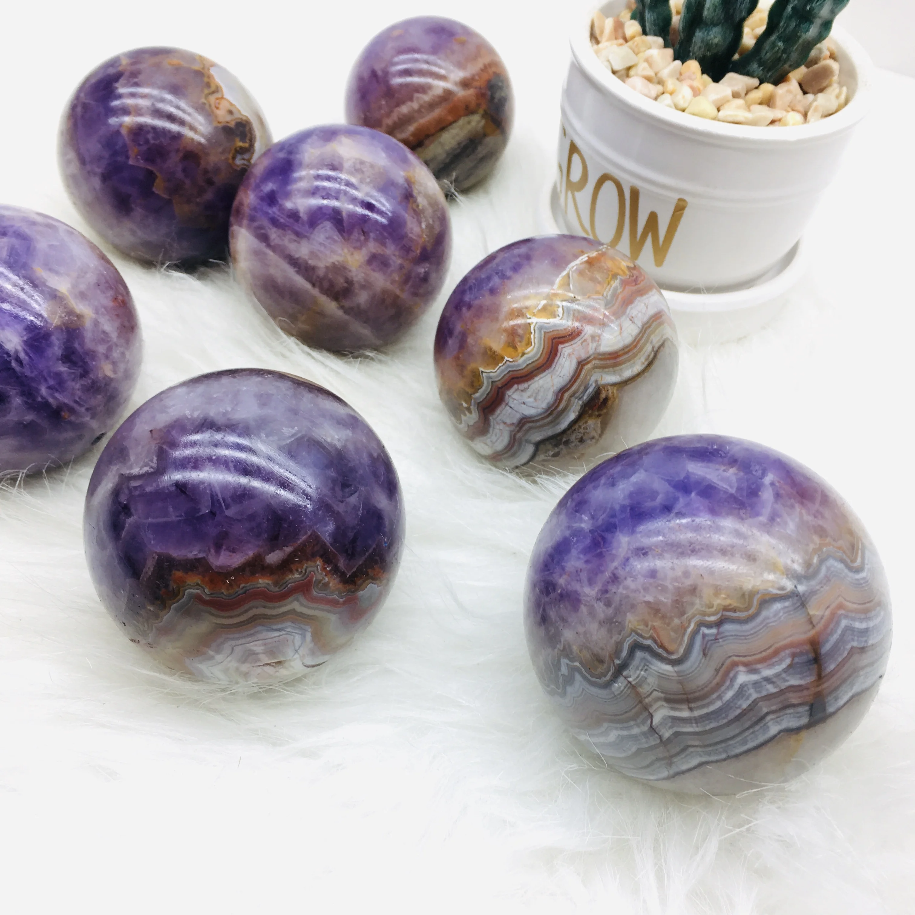 Wholesale natural Crazy Lace Agate Sphere healing Mexico Agate Amethyst Sphere For Decoration