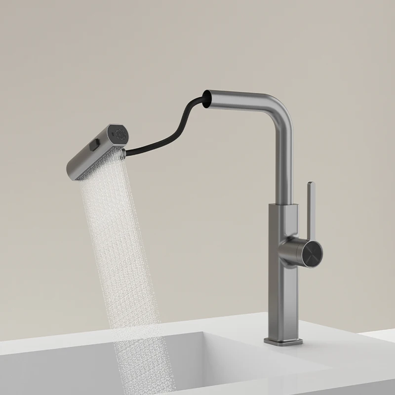 New Product Hot And Cold Dual Control Handle  Kitchen Pull Cock Multiple Colors Flying Rain Waterfall Kitchen Pull Cock