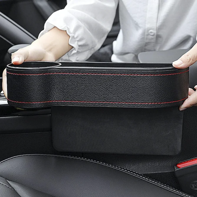 Car Seat Gap Filler Organizer Between Front seat car Organizer and Storage Box, Auto Premium PU Leather Console with Cup Holder