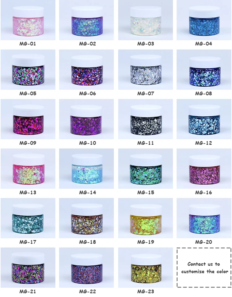Hot sale OEM chameleon cosmetic nails face art sequins mixed clear glue  holographic chunky glitter
