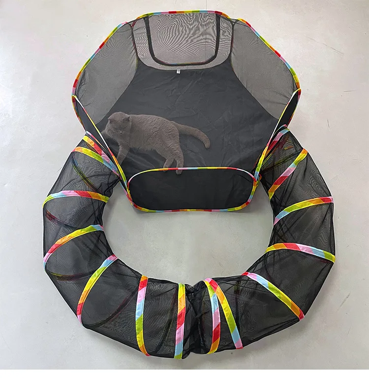 Foldable Cat Tunnel Set Cat Toy Two piece Set Pet Supplies Portable Breathable Outdoor Game Tunnel Toy Cat Dog Fence