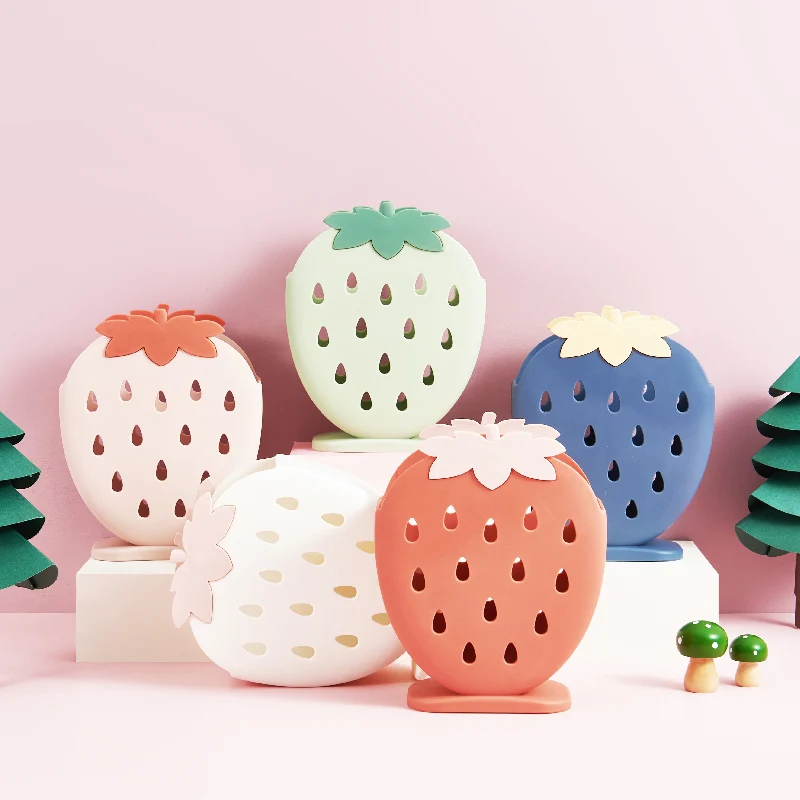 Strawberry shape kitchenware kitchen utensils chopsticks plastic cutlery spoon holder box cage rack storage box