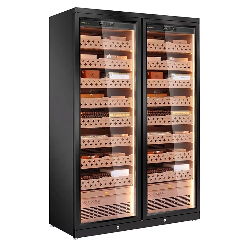 Raching big capacity double cigar humidor cabinet CD1200 with stainless steel materials and dual-zone climate-control system
