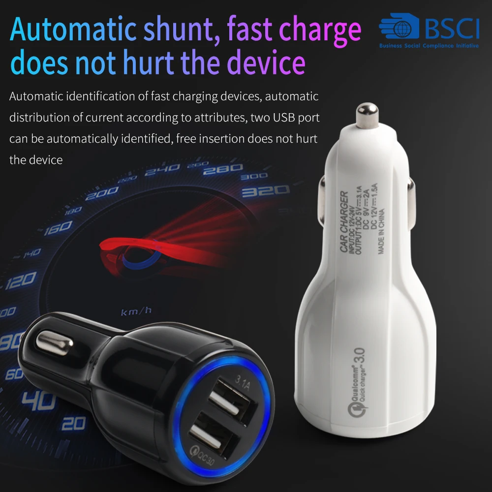 Car USB Charger Quick Charge QC3.0 QC2.0 Mobile Phone Charger 2 Port USB Fast Car Charger