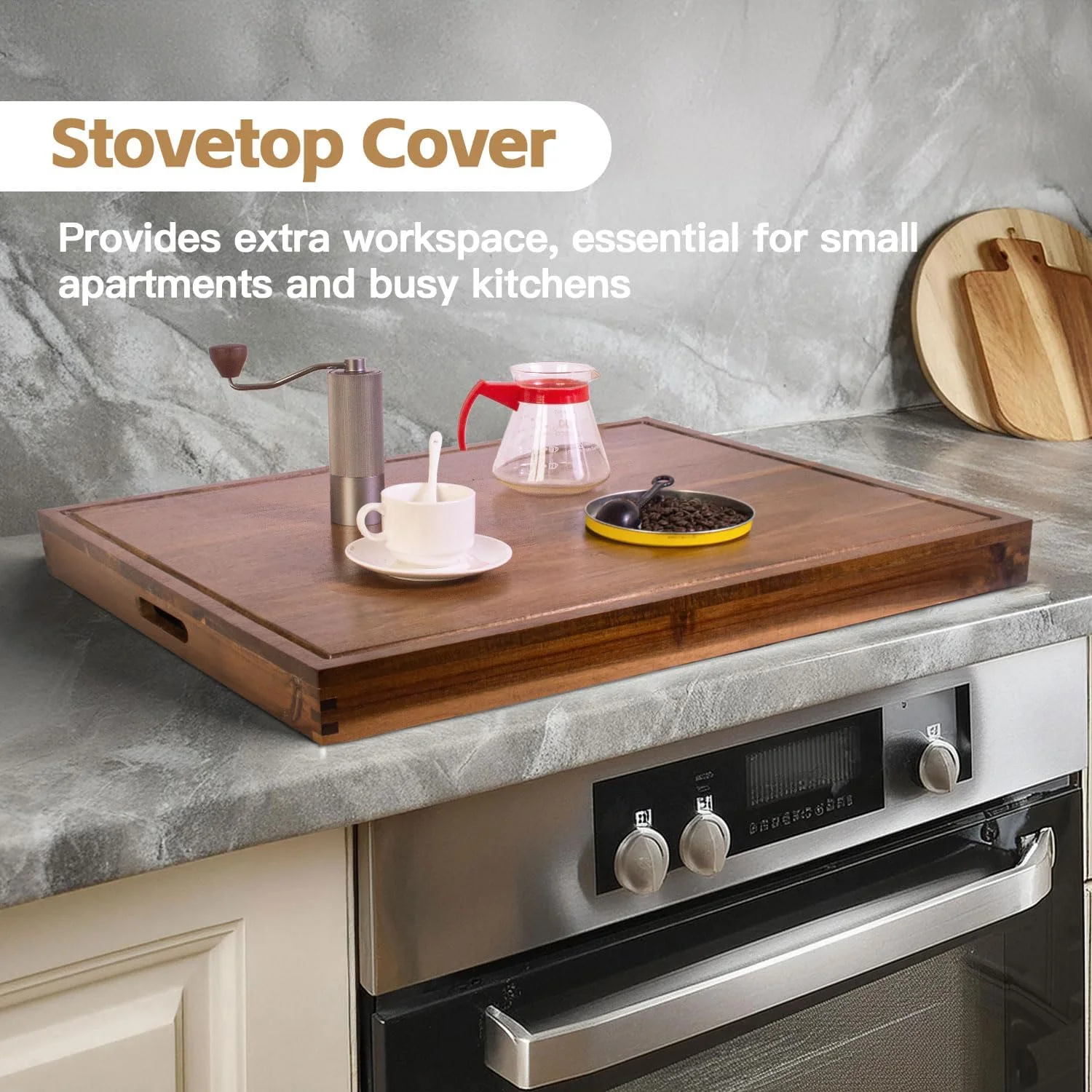 Noodle Board Stove Cover with Handles Wood Stove Top Cover Board and Cutting Board for Electric Gas Stove