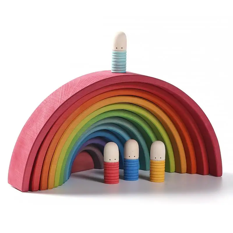 
12PCS Beech Wood Rainbow Building Blocks Kids Educational Wooden Toys Rainbow Stacker Baby Colour Sort Play Game Toy 
